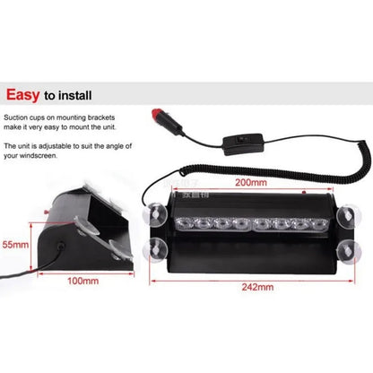 8 led red blue police flash light for dashboard - Prozone