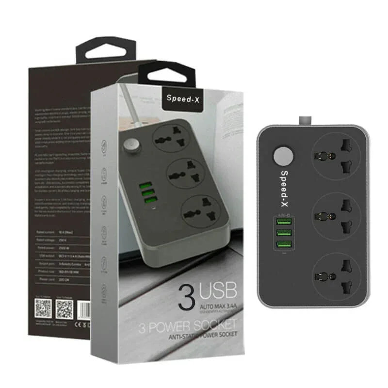 Speed-x power universal travel 3 socket + 3usb - Prozone