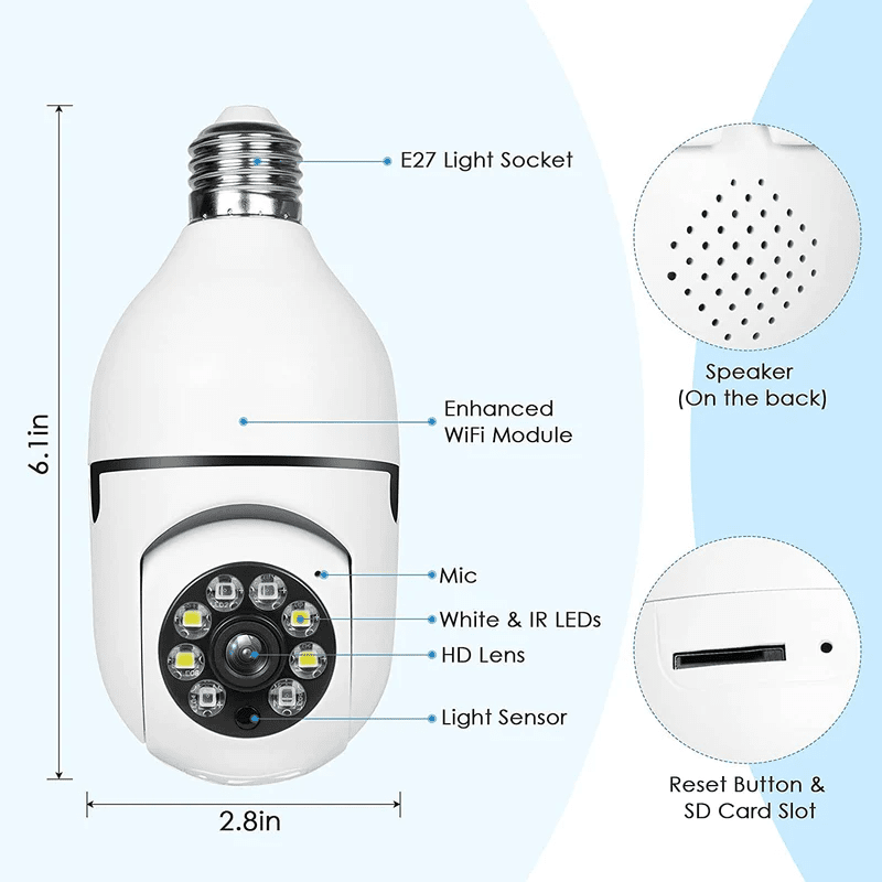 V380 Full HD 1080P Wireless LED PTZ IP Bulb Camera With NIGHT VISION, Wide Angle, Two-way Audio - Prozone