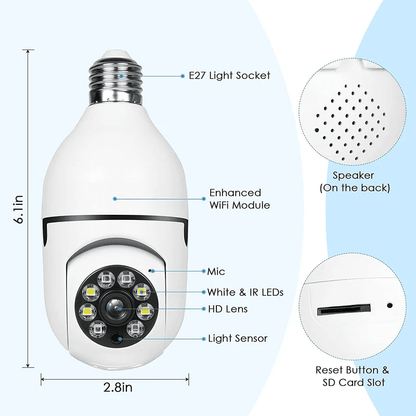 V380 Full HD 1080P Wireless LED PTZ IP Bulb Camera With NIGHT VISION, Wide Angle, Two-way Audio - Prozone