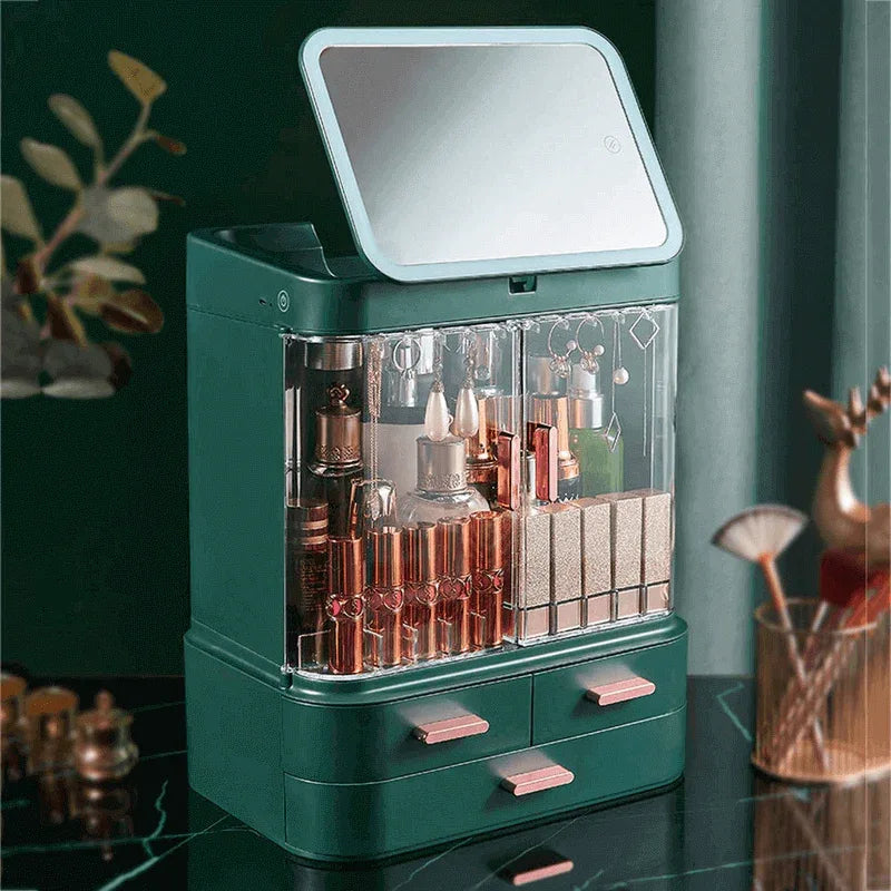 Drawer type cosmetic organizer with hd led mirror - Prozone