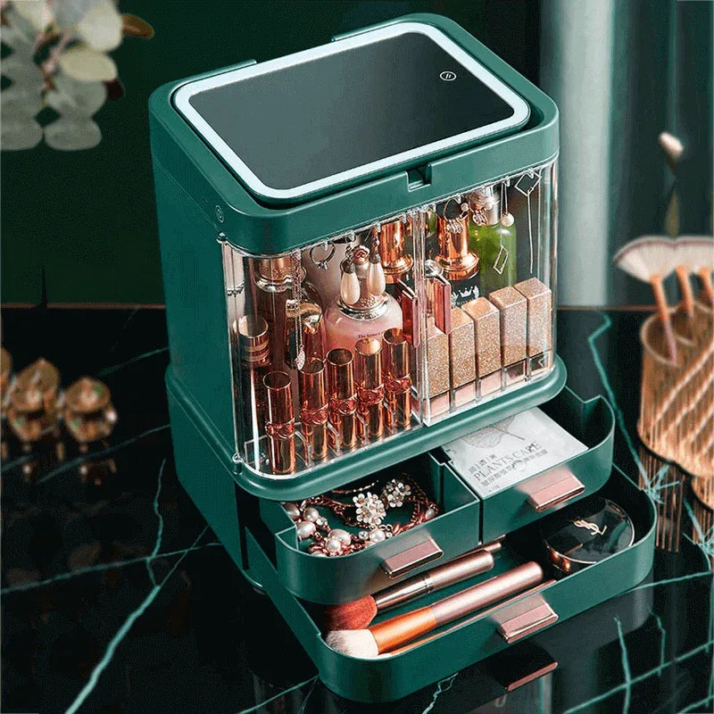 Drawer type cosmetic organizer with hd led mirror - Prozone