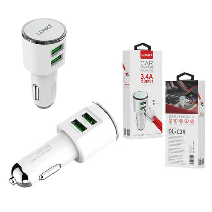 Ldnio 3.4a dual 2 usb auto usb car charger + led indicator - Prozone