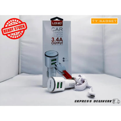 Ldnio 3.4a dual 2 usb auto usb car charger + led indicator - Prozone